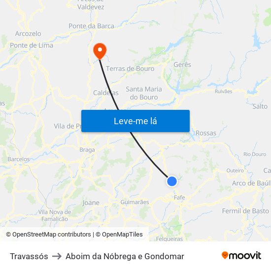 Travassós to Aboim da Nóbrega e Gondomar map