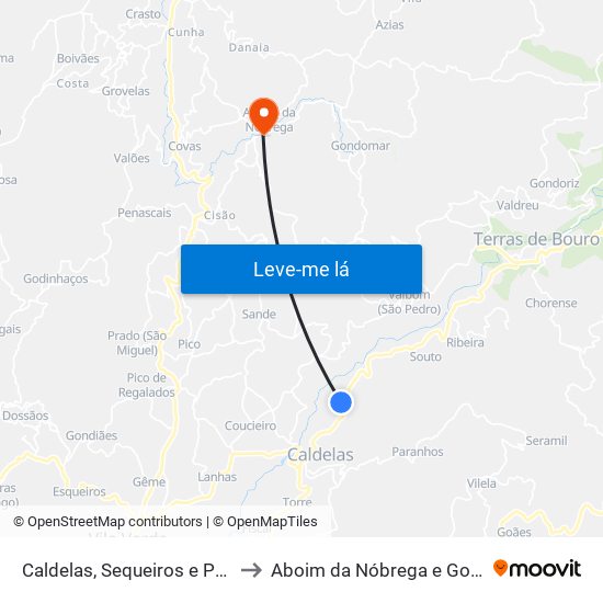 Caldelas, Sequeiros e Paranhos to Aboim da Nóbrega e Gondomar map