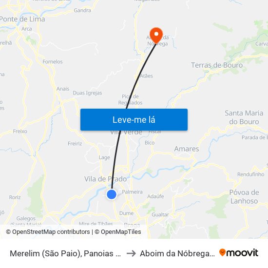 Merelim (São Paio), Panoias e Parada de Tibães to Aboim da Nóbrega e Gondomar map