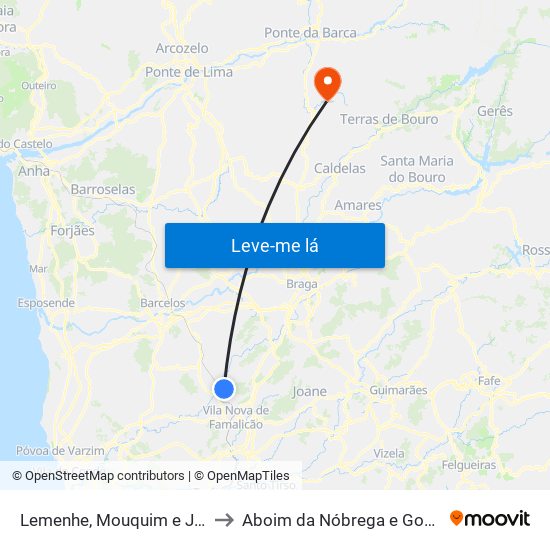 Lemenhe, Mouquim e Jesufrei to Aboim da Nóbrega e Gondomar map