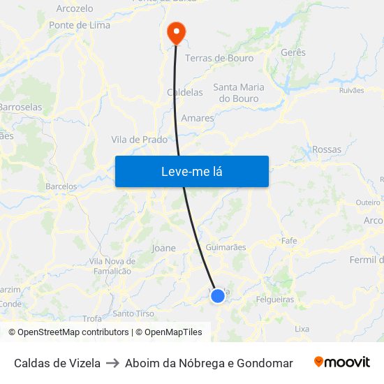 Caldas de Vizela to Aboim da Nóbrega e Gondomar map