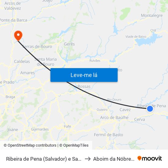 Ribeira de Pena (Salvador) e Santo Aleixo de Além-Tâmega to Aboim da Nóbrega e Gondomar map