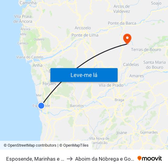 Esposende, Marinhas e Gandra to Aboim da Nóbrega e Gondomar map