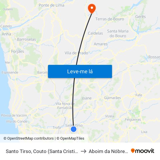 Santo Tirso, Couto (Santa Cristina e São Miguel) e Burgães to Aboim da Nóbrega e Gondomar map