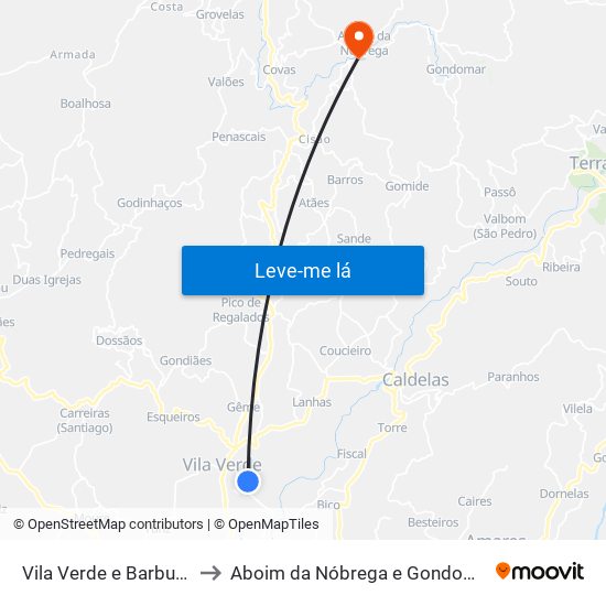 Vila Verde e Barbudo to Aboim da Nóbrega e Gondomar map