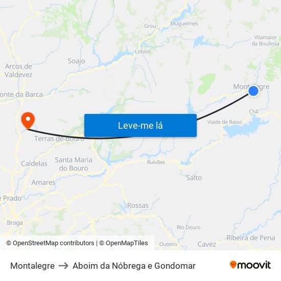 Montalegre to Aboim da Nóbrega e Gondomar map