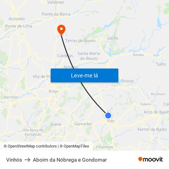 Vinhós to Aboim da Nóbrega e Gondomar map