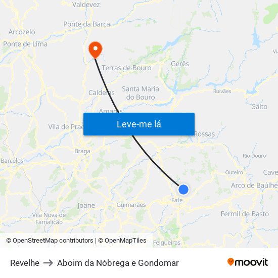 Revelhe to Aboim da Nóbrega e Gondomar map