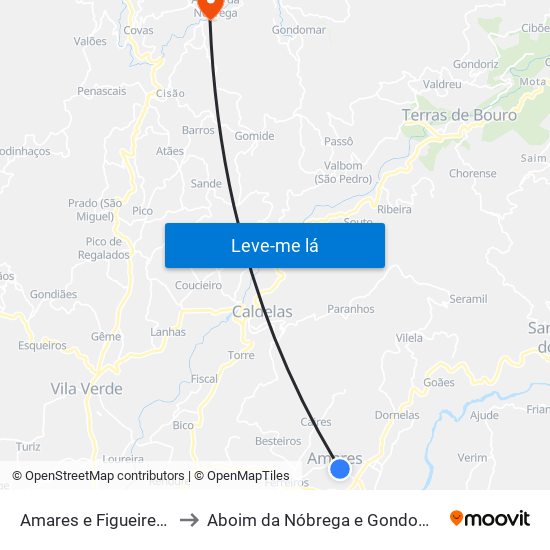 Amares e Figueiredo to Aboim da Nóbrega e Gondomar map