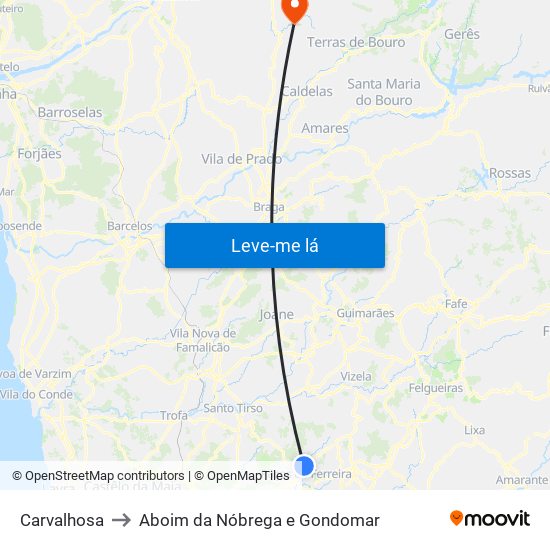 Carvalhosa to Aboim da Nóbrega e Gondomar map