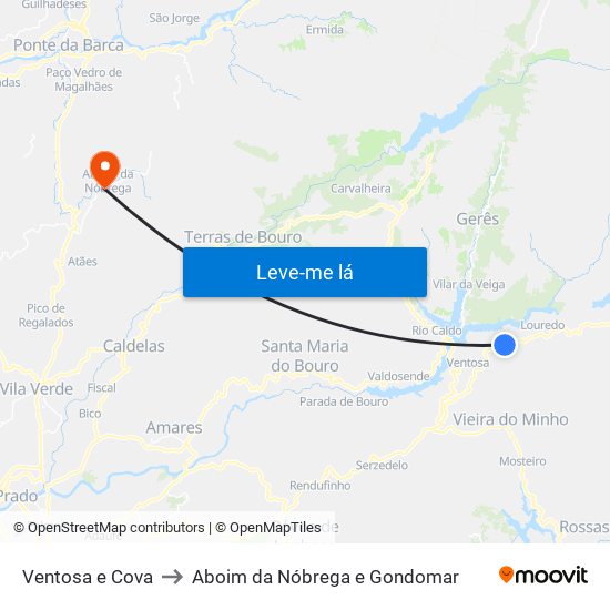 Ventosa e Cova to Aboim da Nóbrega e Gondomar map