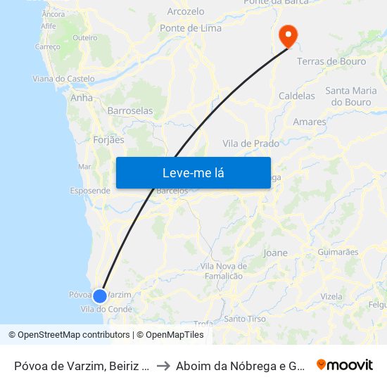 Póvoa de Varzim, Beiriz e Argivai to Aboim da Nóbrega e Gondomar map