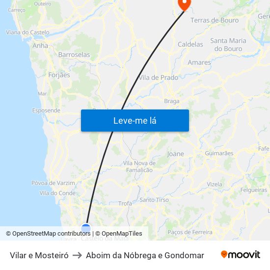 Vilar e Mosteiró to Aboim da Nóbrega e Gondomar map