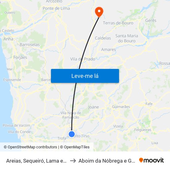 Areias, Sequeiró, Lama e Palmeira to Aboim da Nóbrega e Gondomar map