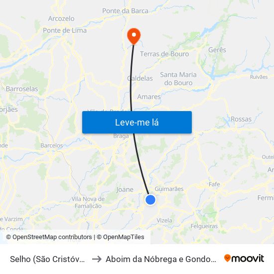 Selho (São Cristóvão) to Aboim da Nóbrega e Gondomar map