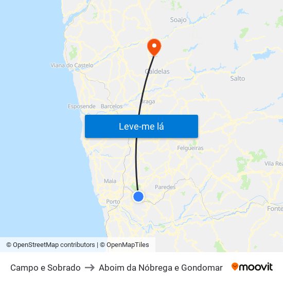 Campo e Sobrado to Aboim da Nóbrega e Gondomar map