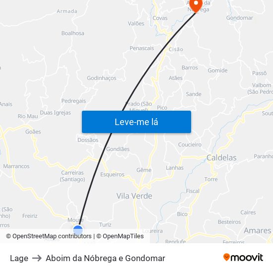 Lage to Aboim da Nóbrega e Gondomar map