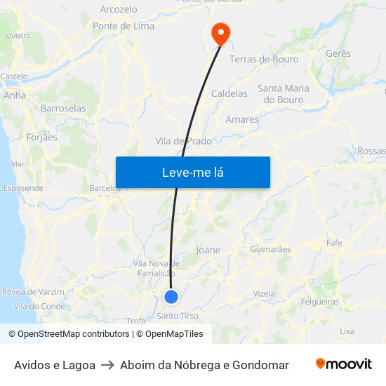 Avidos e Lagoa to Aboim da Nóbrega e Gondomar map