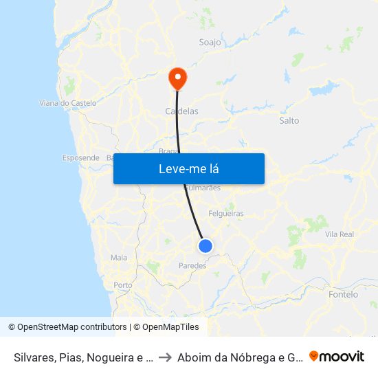 Silvares, Pias, Nogueira e Alvarenga to Aboim da Nóbrega e Gondomar map