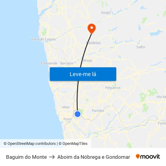 Baguim do Monte to Aboim da Nóbrega e Gondomar map