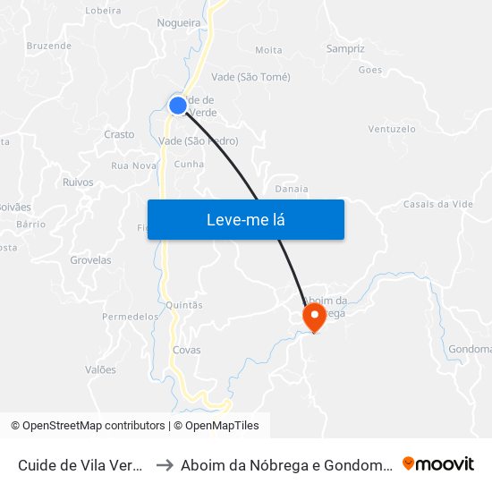 Cuide de Vila Verde to Aboim da Nóbrega e Gondomar map