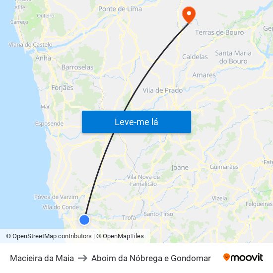 Macieira da Maia to Aboim da Nóbrega e Gondomar map