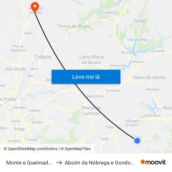 Monte e Queimadela to Aboim da Nóbrega e Gondomar map