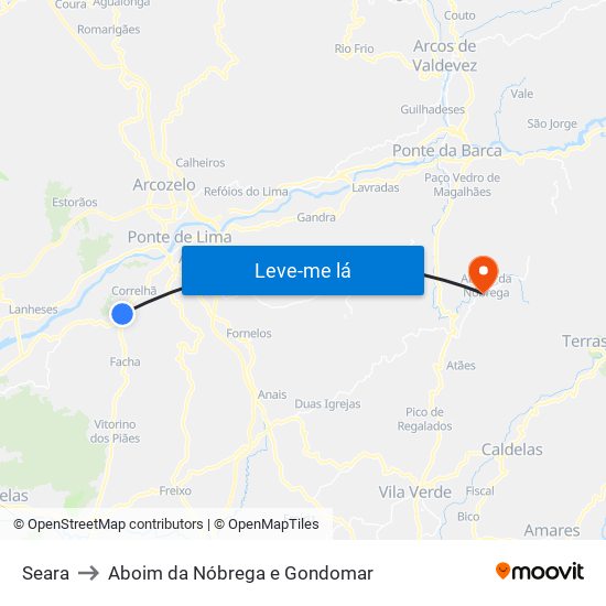 Seara to Aboim da Nóbrega e Gondomar map