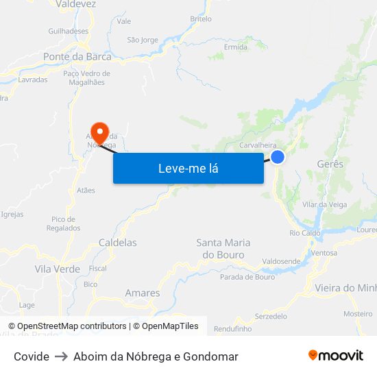 Covide to Aboim da Nóbrega e Gondomar map