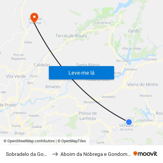 Sobradelo da Goma to Aboim da Nóbrega e Gondomar map