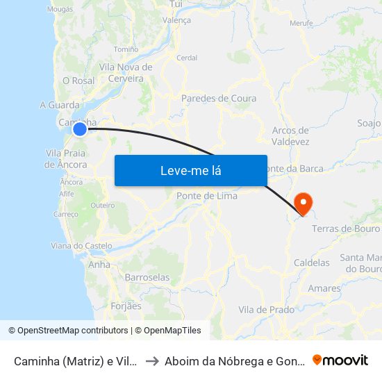 Caminha (Matriz) e Vilarelho to Aboim da Nóbrega e Gondomar map