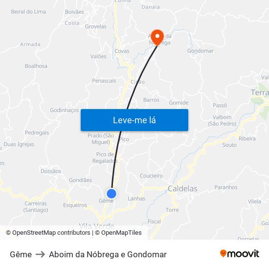 Gême to Aboim da Nóbrega e Gondomar map