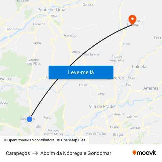 Carapeços to Aboim da Nóbrega e Gondomar map