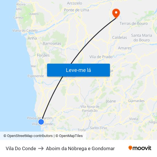 Vila Do Conde to Aboim da Nóbrega e Gondomar map