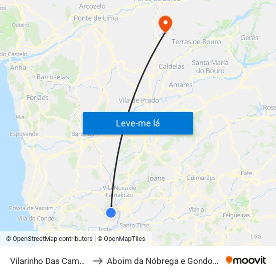 Vilarinho Das Cambas to Aboim da Nóbrega e Gondomar map