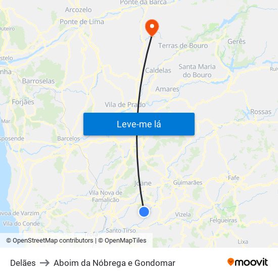 Delães to Aboim da Nóbrega e Gondomar map