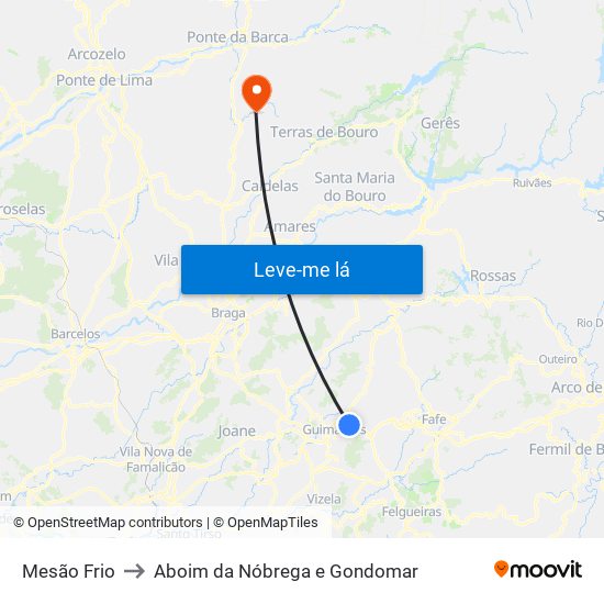 Mesão Frio to Aboim da Nóbrega e Gondomar map