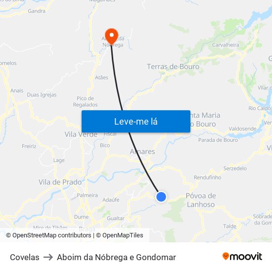 Covelas to Aboim da Nóbrega e Gondomar map