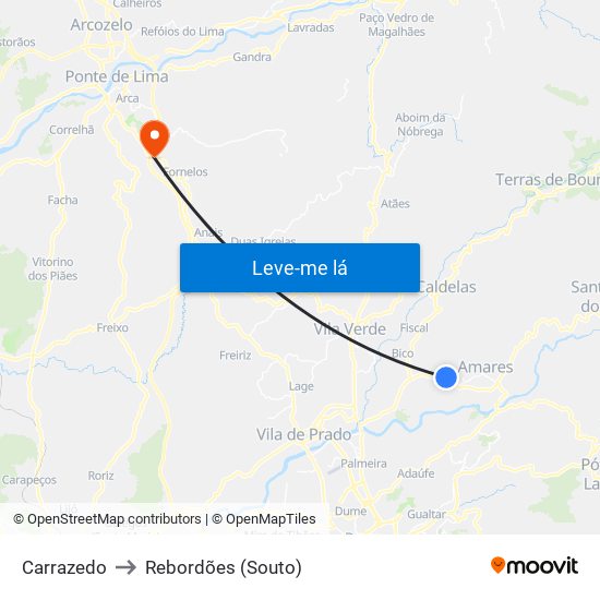 Carrazedo to Rebordões (Souto) map