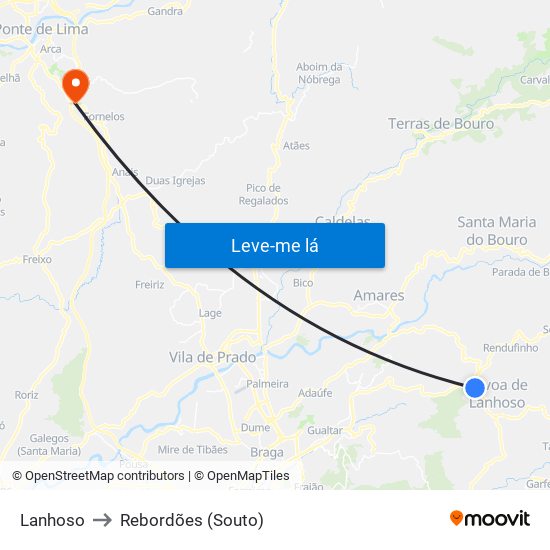 Lanhoso to Rebordões (Souto) map