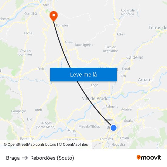 Braga to Rebordões (Souto) map