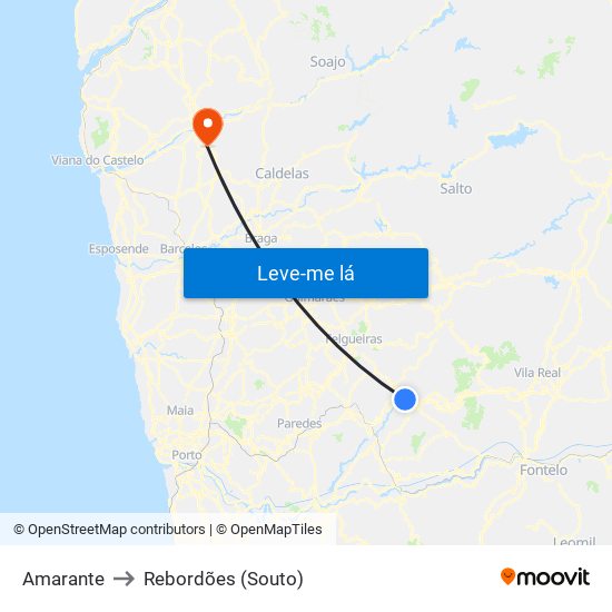 Amarante to Rebordões (Souto) map