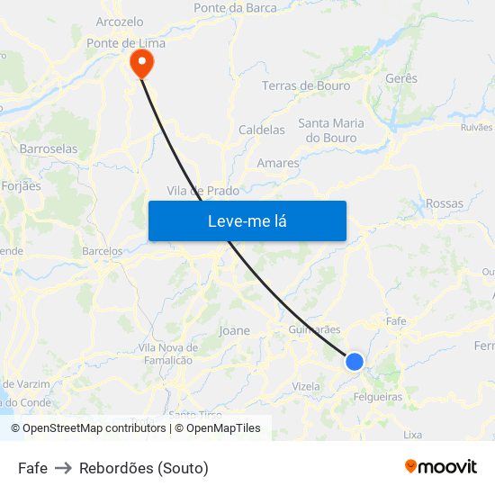 Fafe to Rebordões (Souto) map