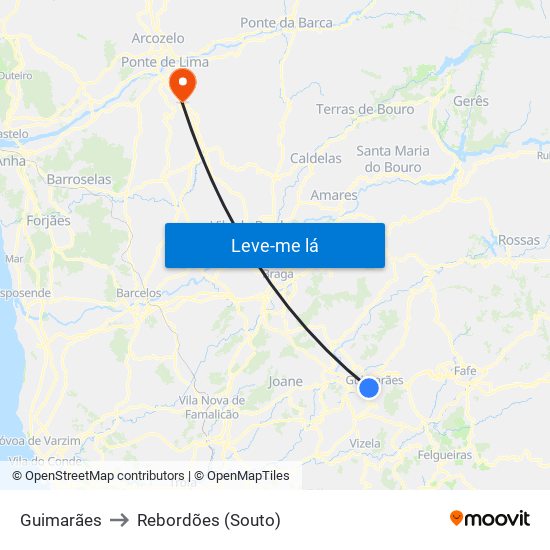 Guimarães to Rebordões (Souto) map