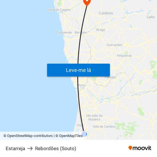 Estarreja to Rebordões (Souto) map