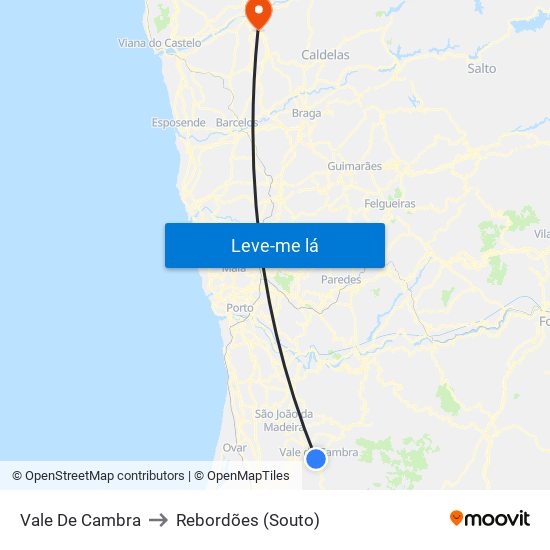 Vale De Cambra to Rebordões (Souto) map