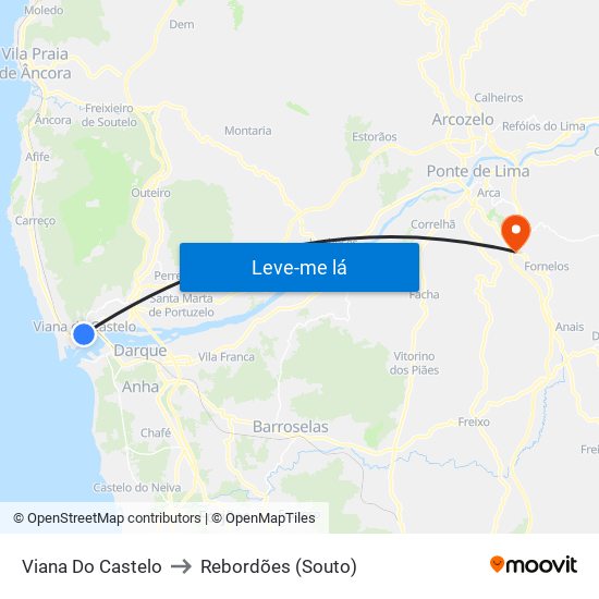 Viana Do Castelo to Rebordões (Souto) map