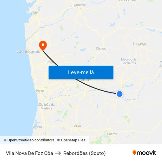 Vila Nova De Foz Côa to Rebordões (Souto) map