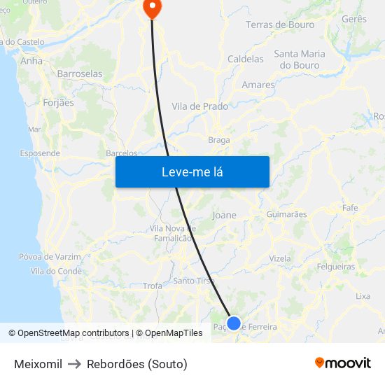 Meixomil to Rebordões (Souto) map