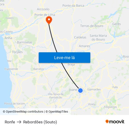 Ronfe to Rebordões (Souto) map